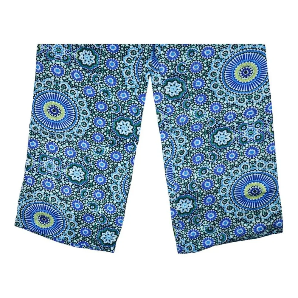 BANANA REPUBLIC Women's Blue Floral Geometric Wide Leg Tie Waist Pants Sz 0‎